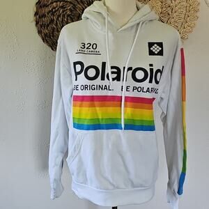 Polaroid Hoodie Sweatshirt Mens S Large Graphic Print Logo with Rainbow Stripe